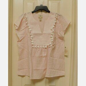 ST. JOHN'S BAY Womens Split Neck Flutter Sleeve Blouse Lightweight Tassel  Large